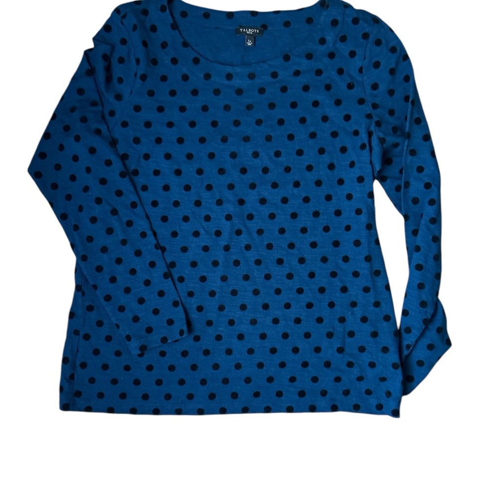 Talbots Blue Polka Dot Long Sleeve Top‎